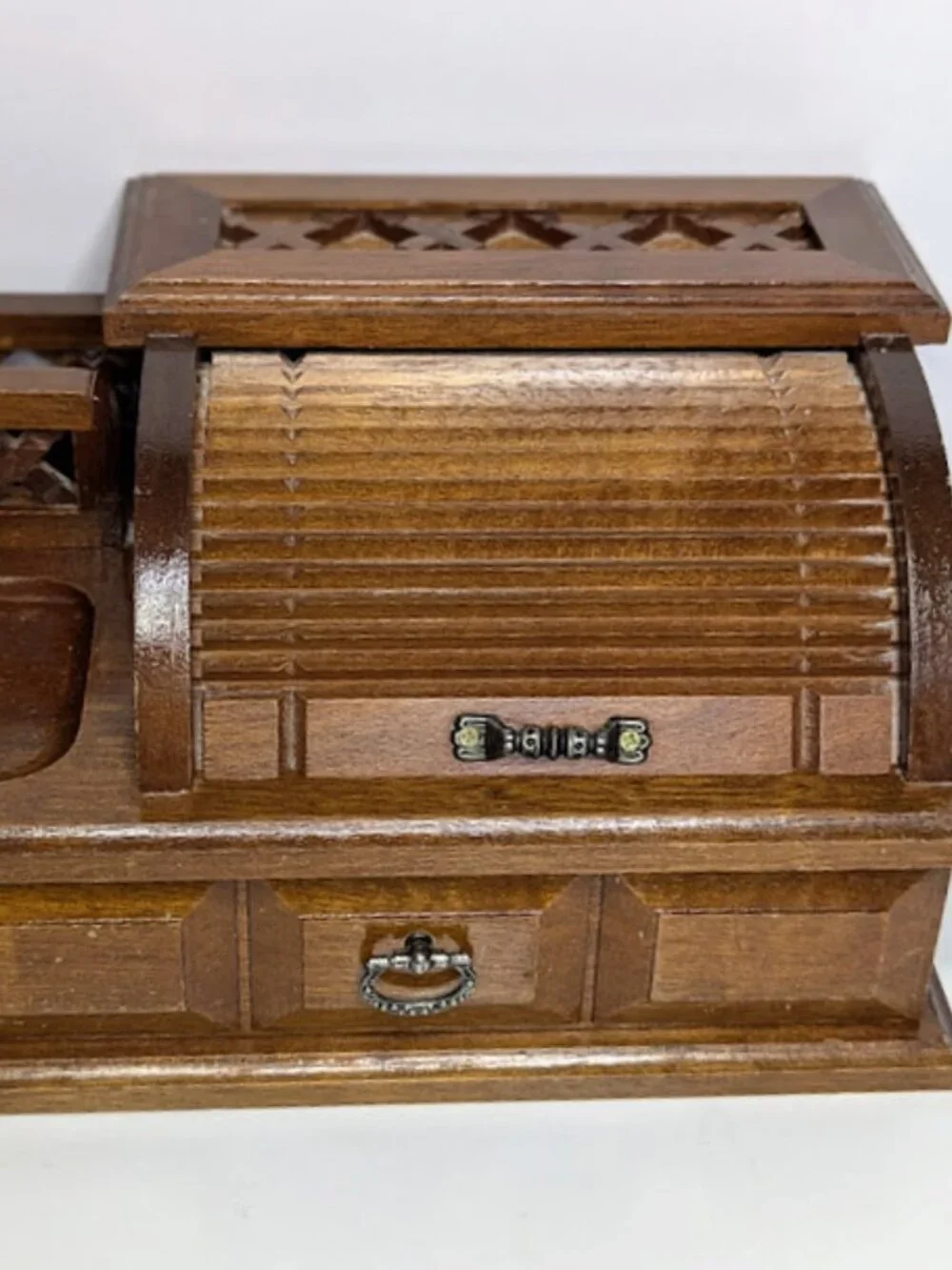 Vintage Wooden Roll Top Desk Valet Organizer